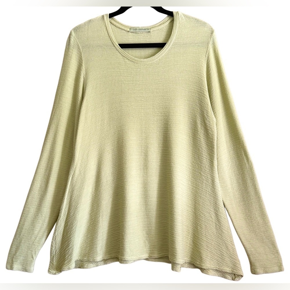 CUT LOOSE Lightweight Minimalist Boho Lagenlook Waffle-Knit Long Sleeve Top Sz L